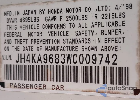 1998 Acura Rl 3.5 z USA, uszkodzony, nr VIN JH4KA9683WC009742